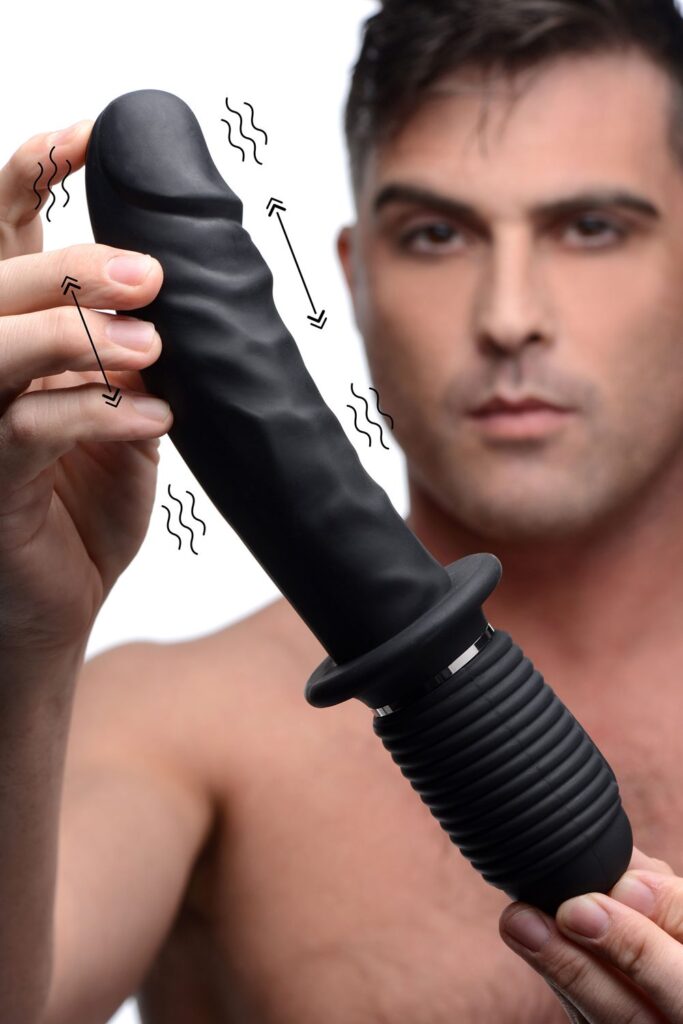 Power Pounder Vibrating and Thrusting Silicone Dildo – Black