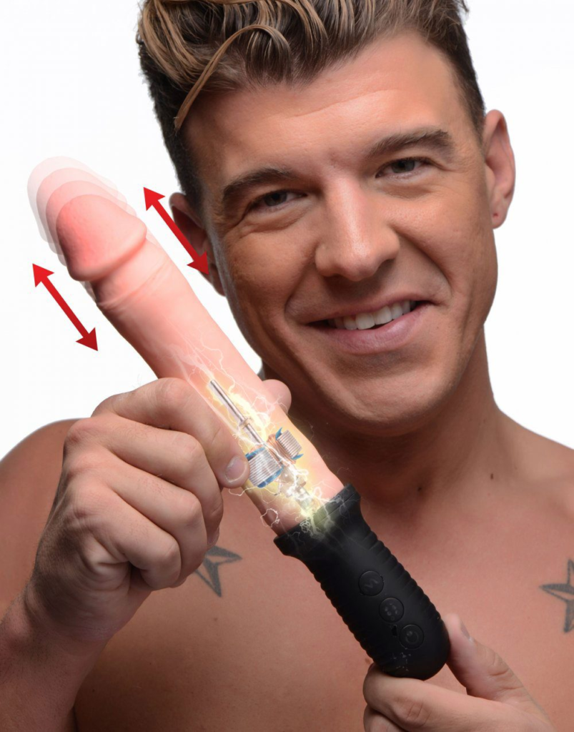 8X Auto Pounder Vibrating and Thrusting Dildo with Handle – Beige