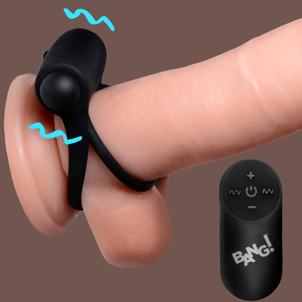 Remote Control 28X Vibrating Cock Ring and Bullet – Black