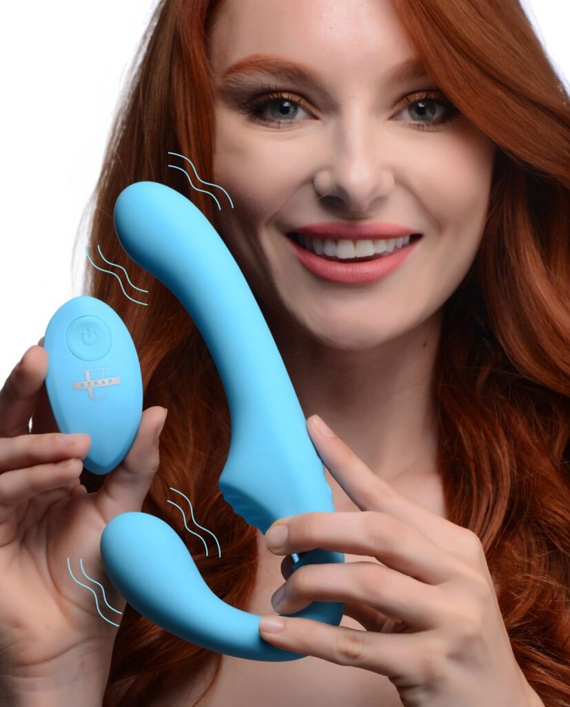 10X Vibrating Silicone Strapless Strap-on – Blue